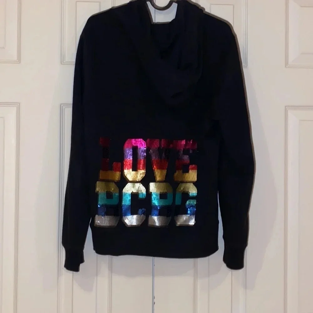 BCBG Maxazria  rhinestone logo black hoodie sweater Sz L - Picture 4 of 15